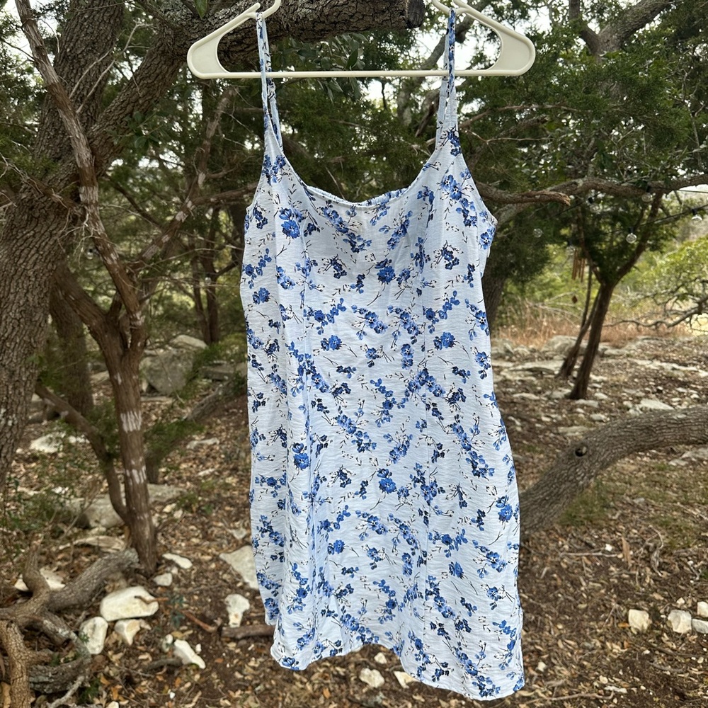 blue floral dress